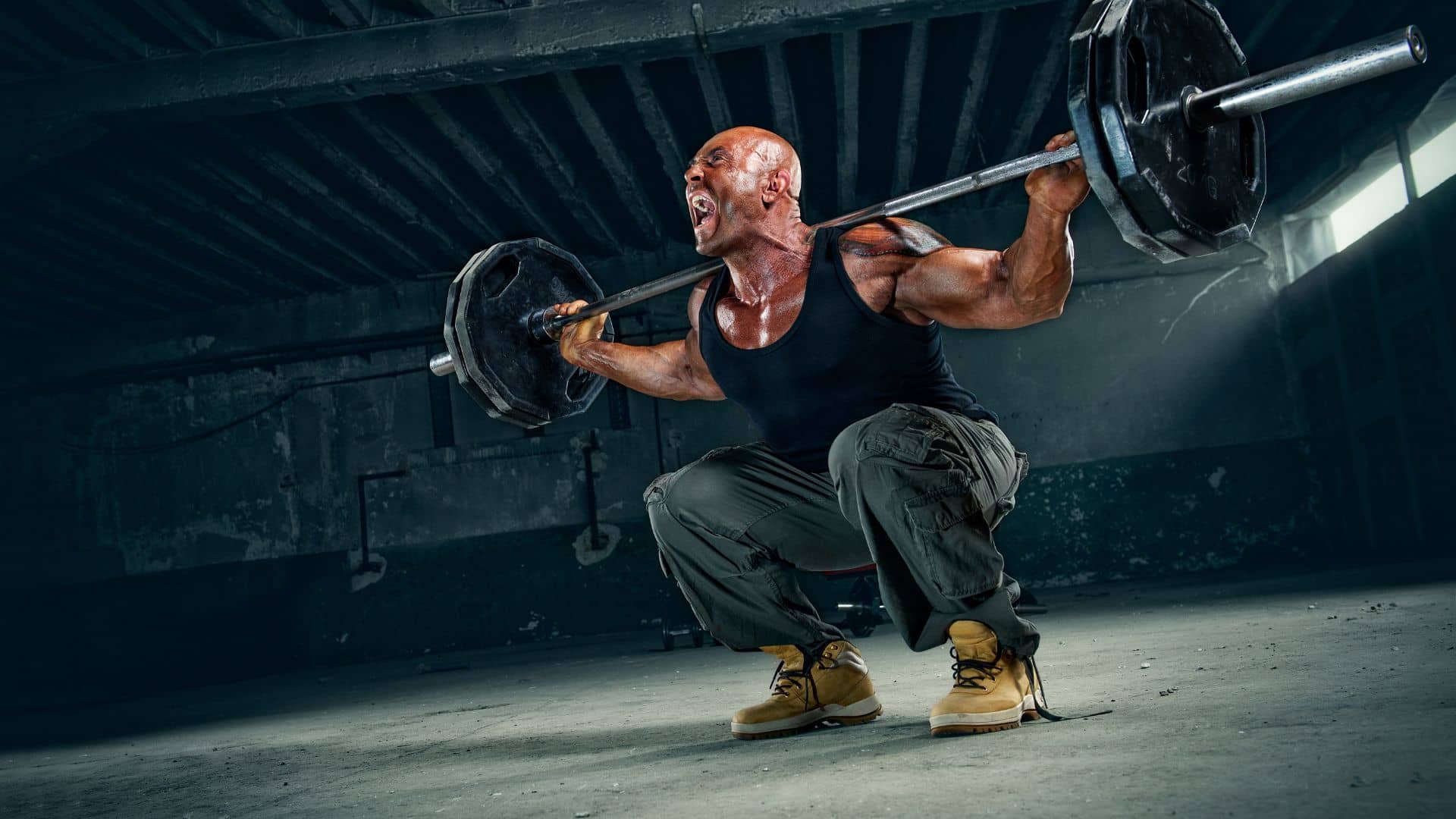 Body Builder Doing Heavy Barbell Squats