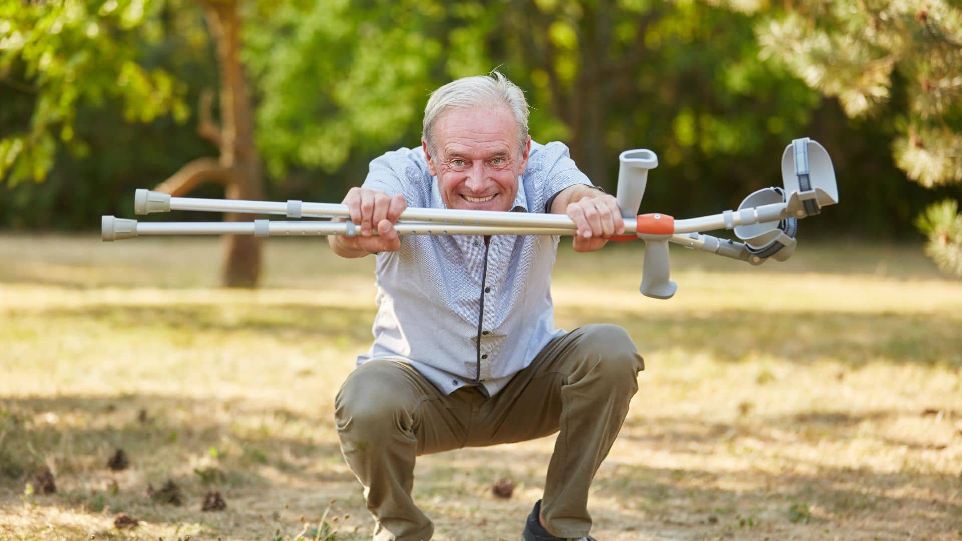 Old Man with Vitality and Crutches