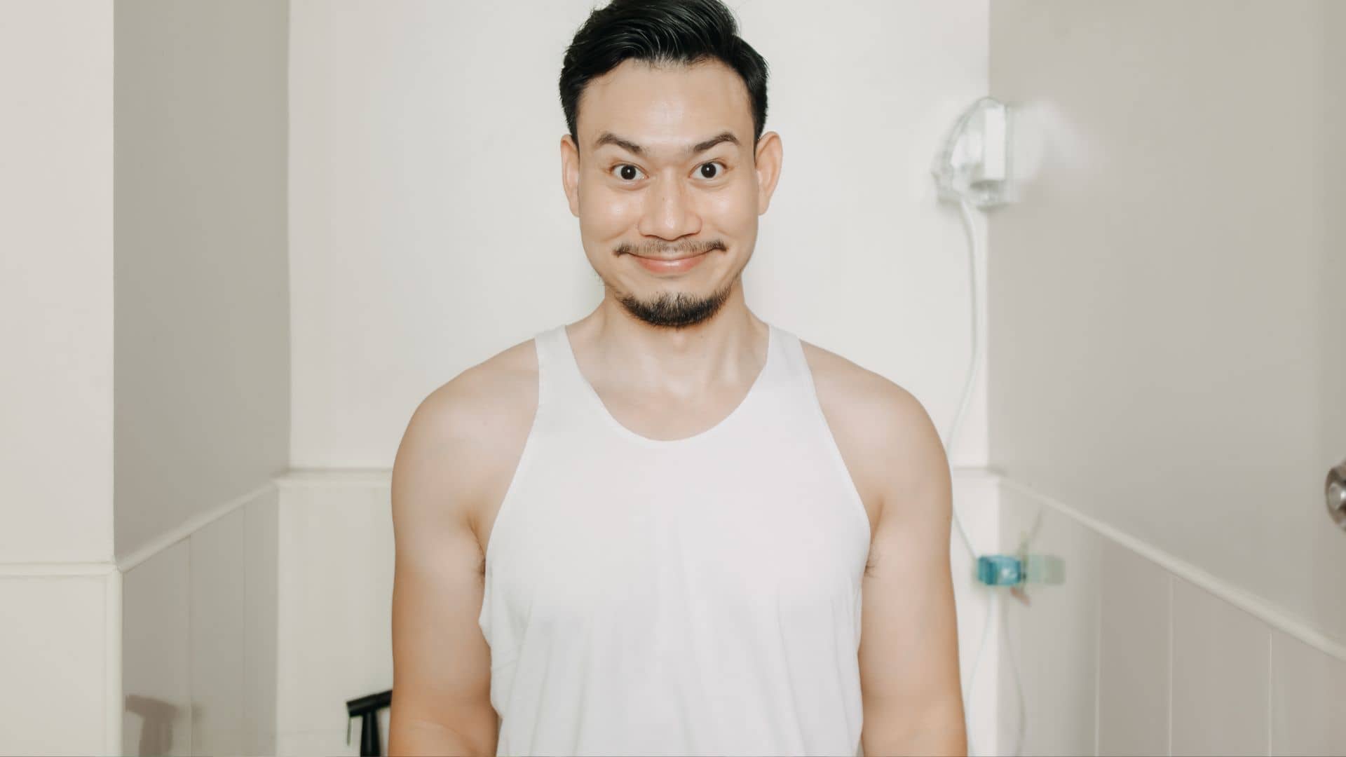 Funny Face Expression of Man Try to Poop in the Toilet.